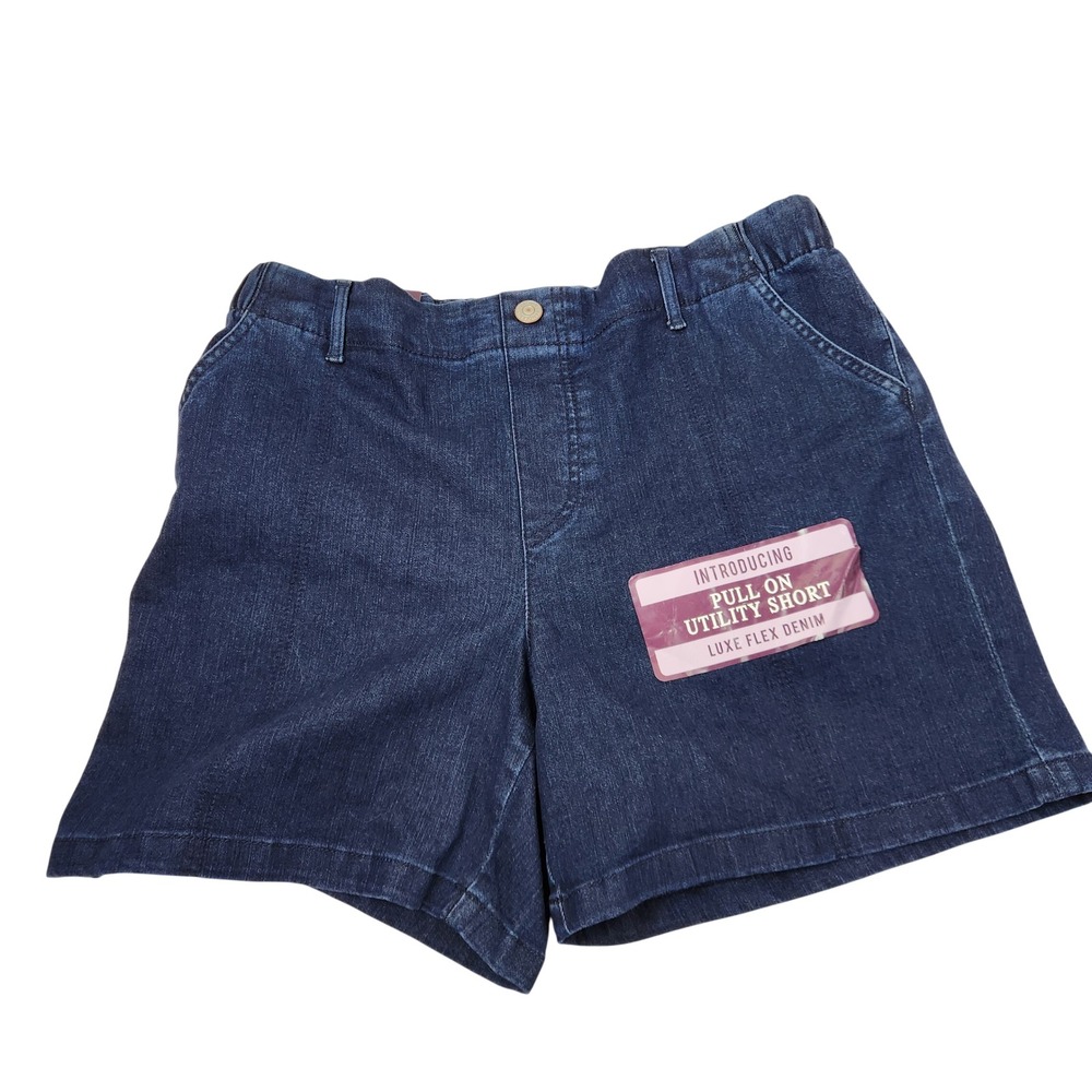 Gloria Vanderbilt Pull On Utility Short Luxe Flex Denim Blue Womens Size 12 NWT